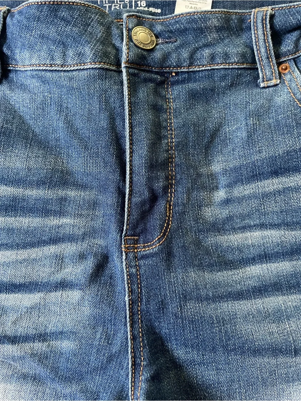 Time and Tru Blue Washed Distressed Rolled-Hem Jean Shorts